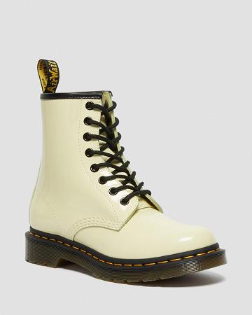 Women's Dr Martens 1460 Patent Leather Lace Up Boots Cream | AU 192EBC